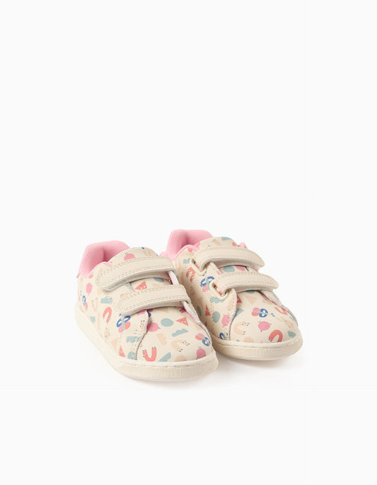 Trainers with Pattern and Touch-fasteners for Baby Girls, Beige/Pink