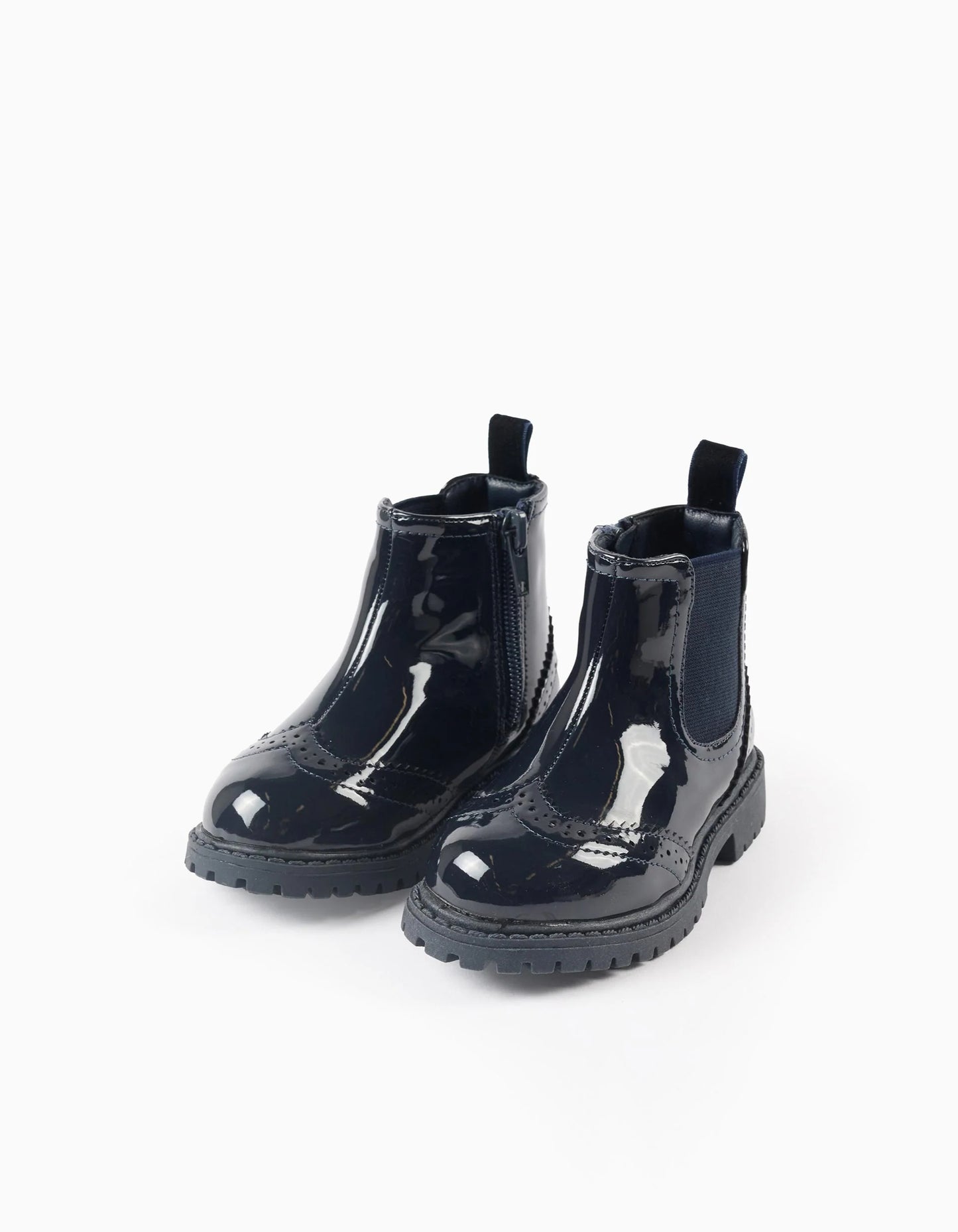 Patent Brogue Chelsea Boots for Baby Girls, Dark Blue