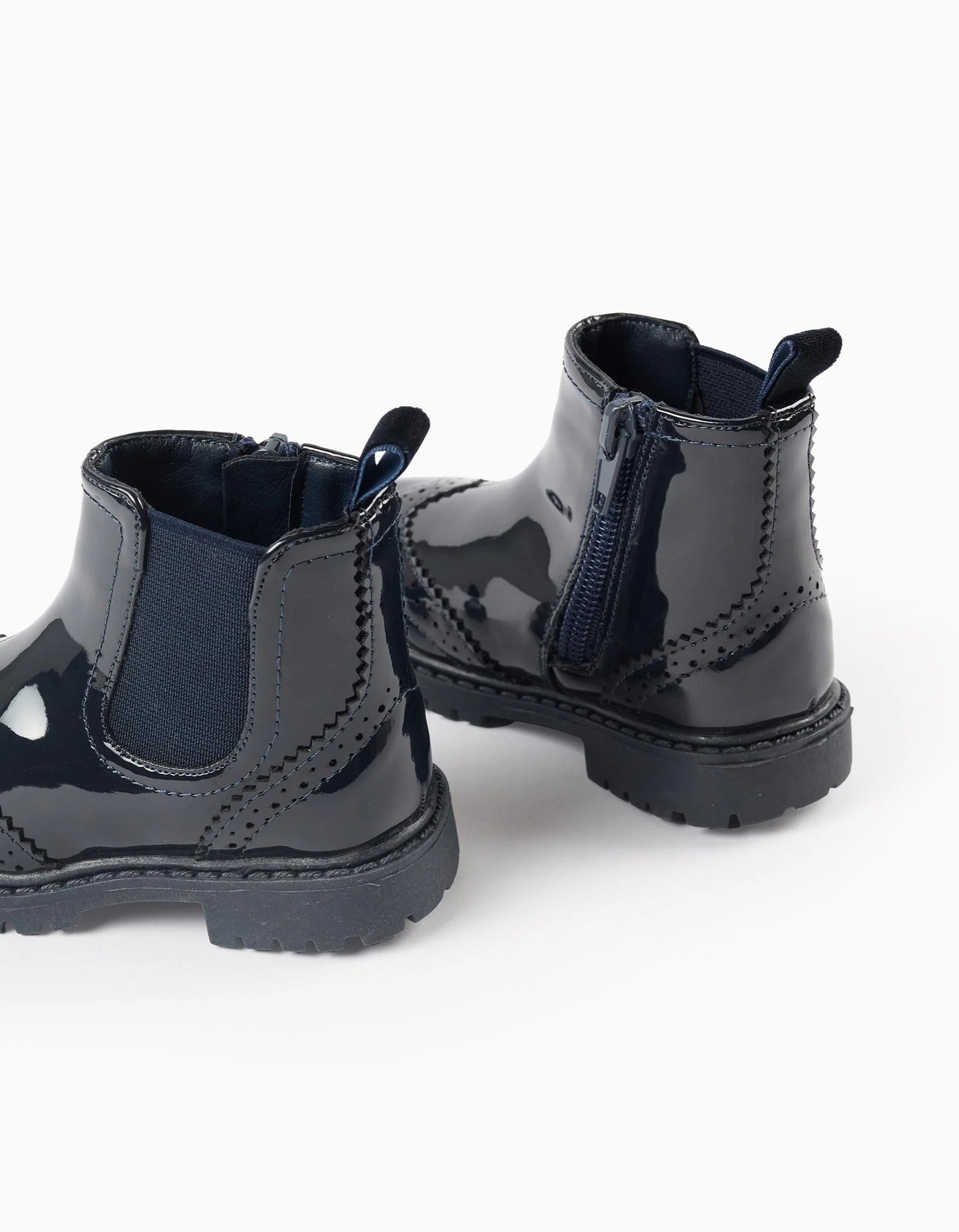 Patent Brogue Chelsea Boots for Baby Girls, Dark Blue