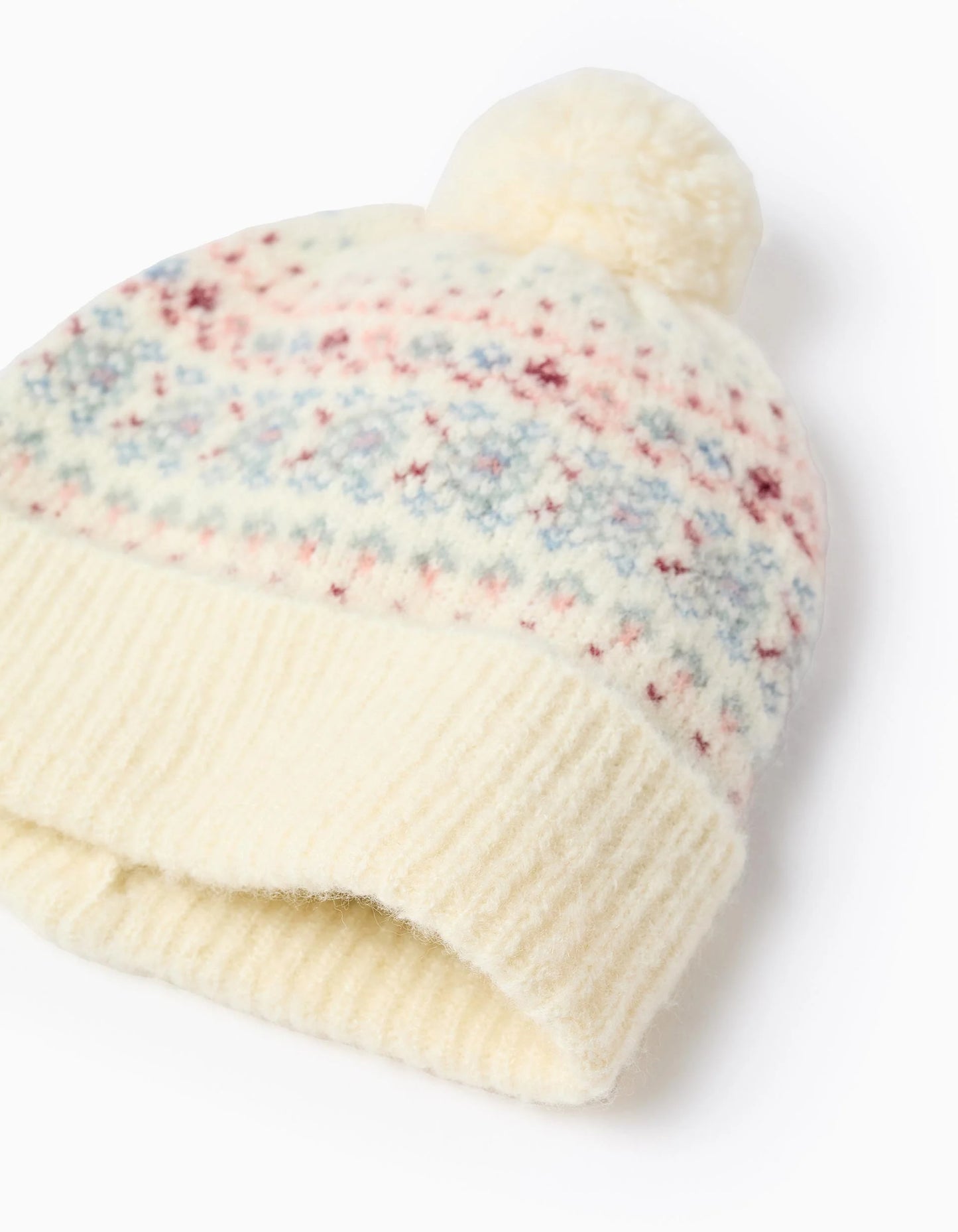 Knitted Beanie + Gloves with Jacquard for Girls, White