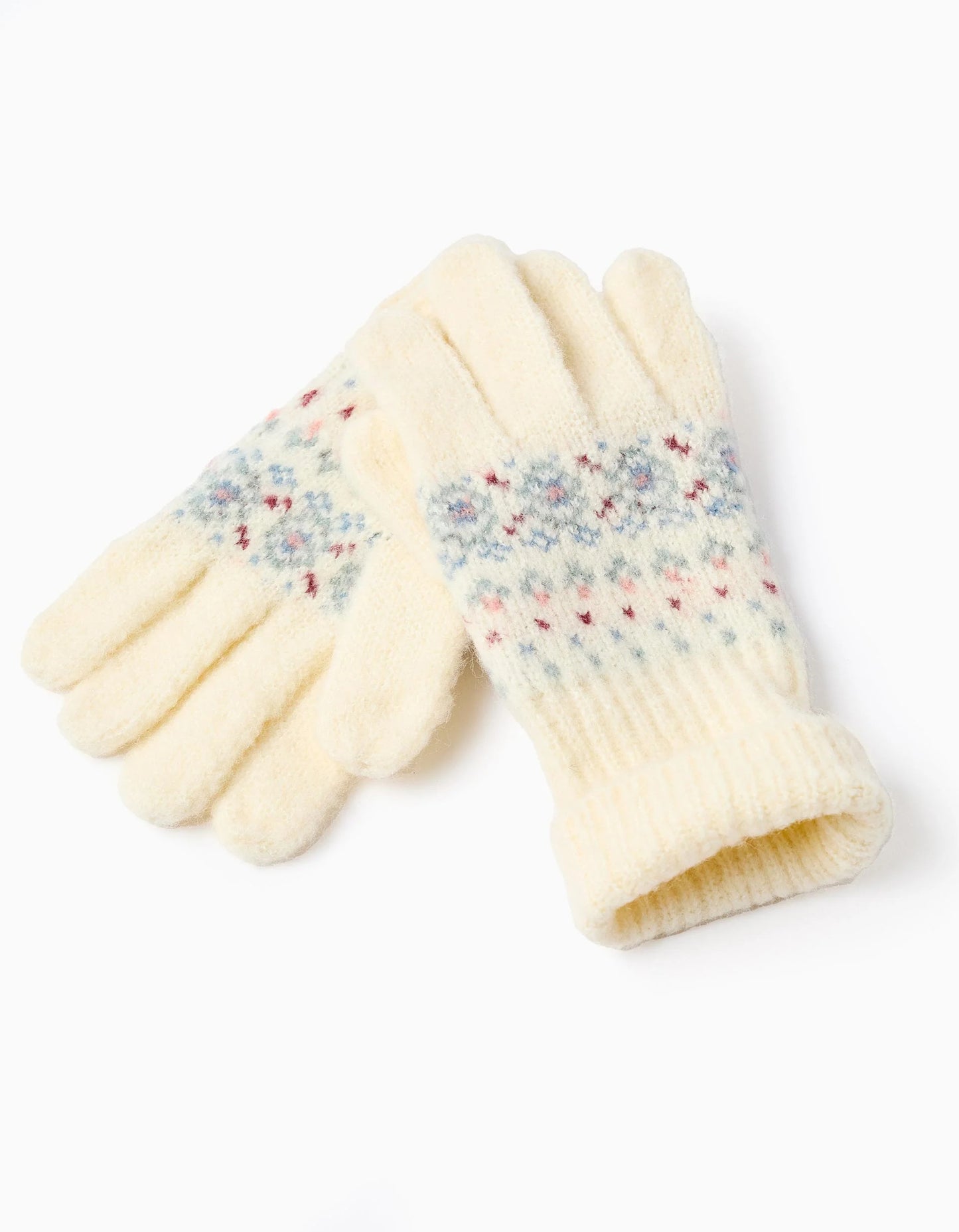 Knitted Beanie + Gloves with Jacquard for Girls, White