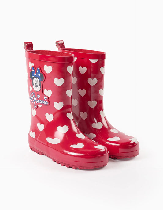 Heart Print Wellies for Girls 'Minnie', Red