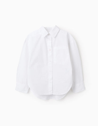 Asymmetrical Cotton Shirt for Girls, White