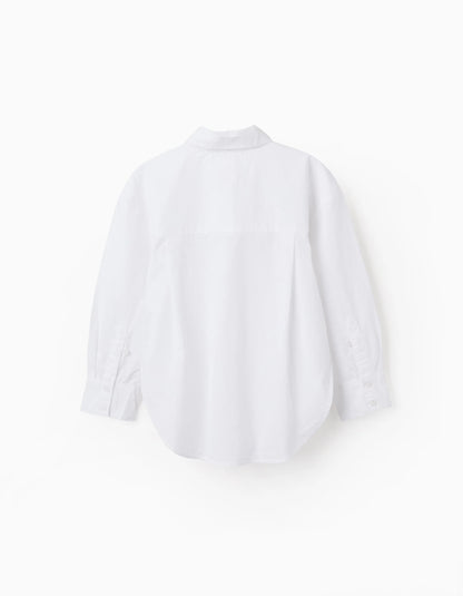 Asymmetrical Cotton Shirt for Girls, White