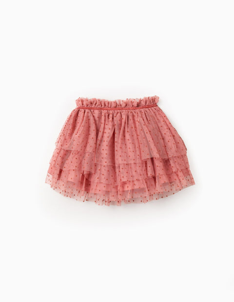 Tulle Skirt with Velvet Dots for Girls, Pink