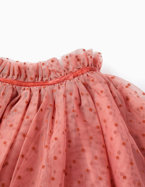 Tulle Skirt with Velvet Dots for Girls, Pink