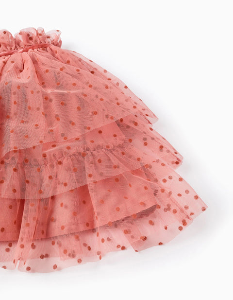 Tulle Skirt with Velvet Dots for Girls, Pink
