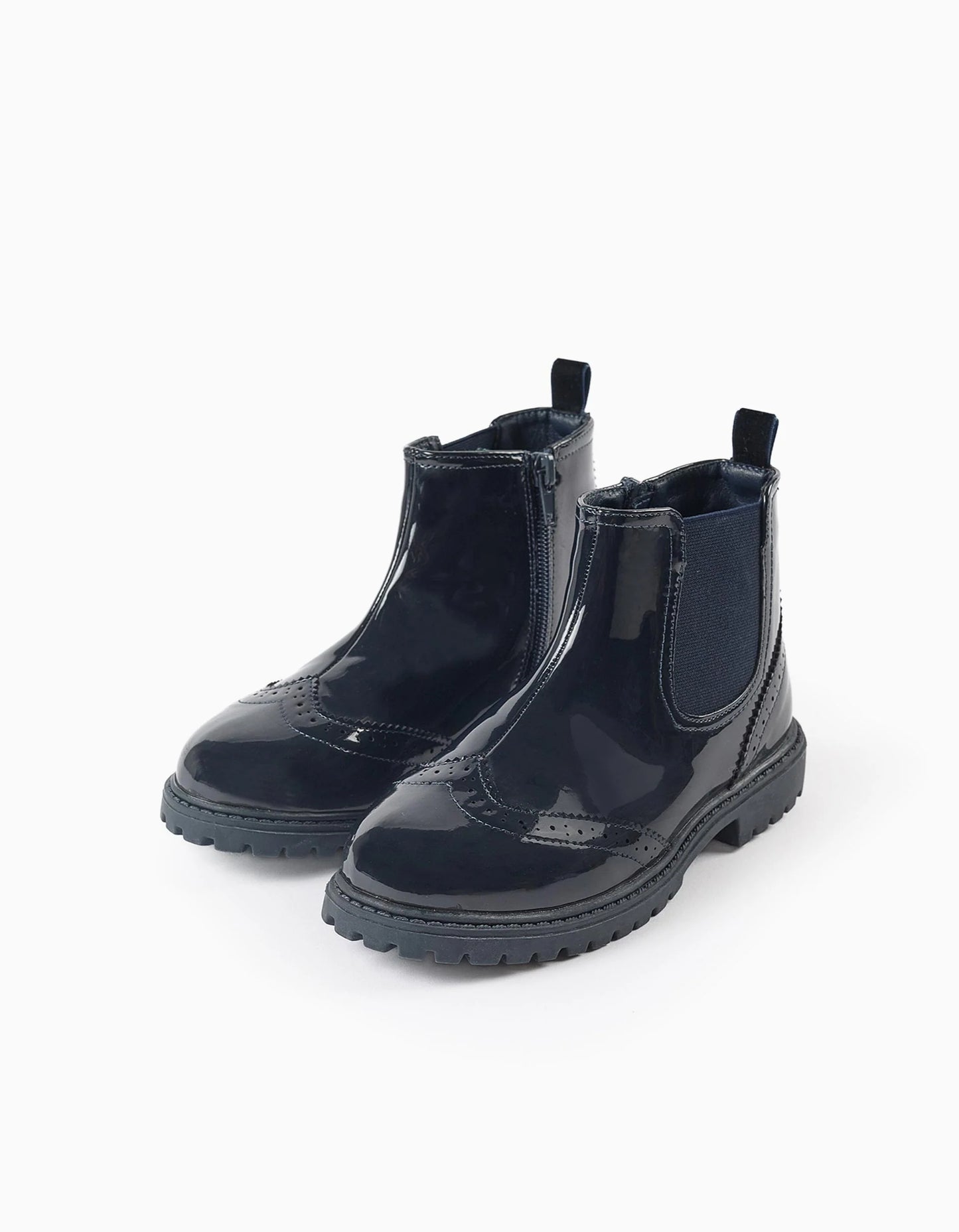Patent Brogue Chelsea Boots for Girls, Dark Blue