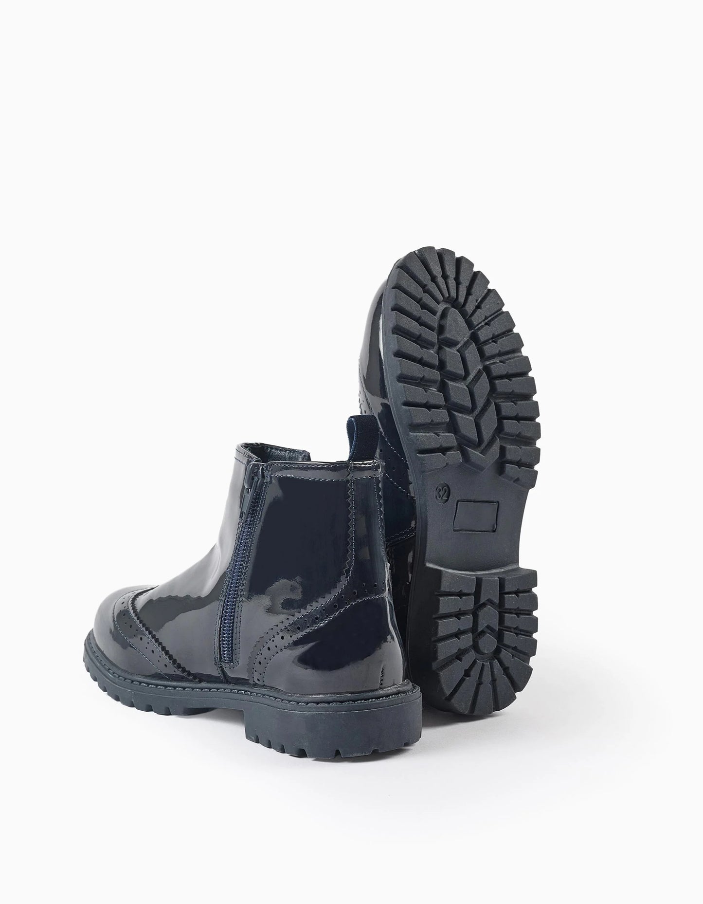 Patent Brogue Chelsea Boots for Girls, Dark Blue