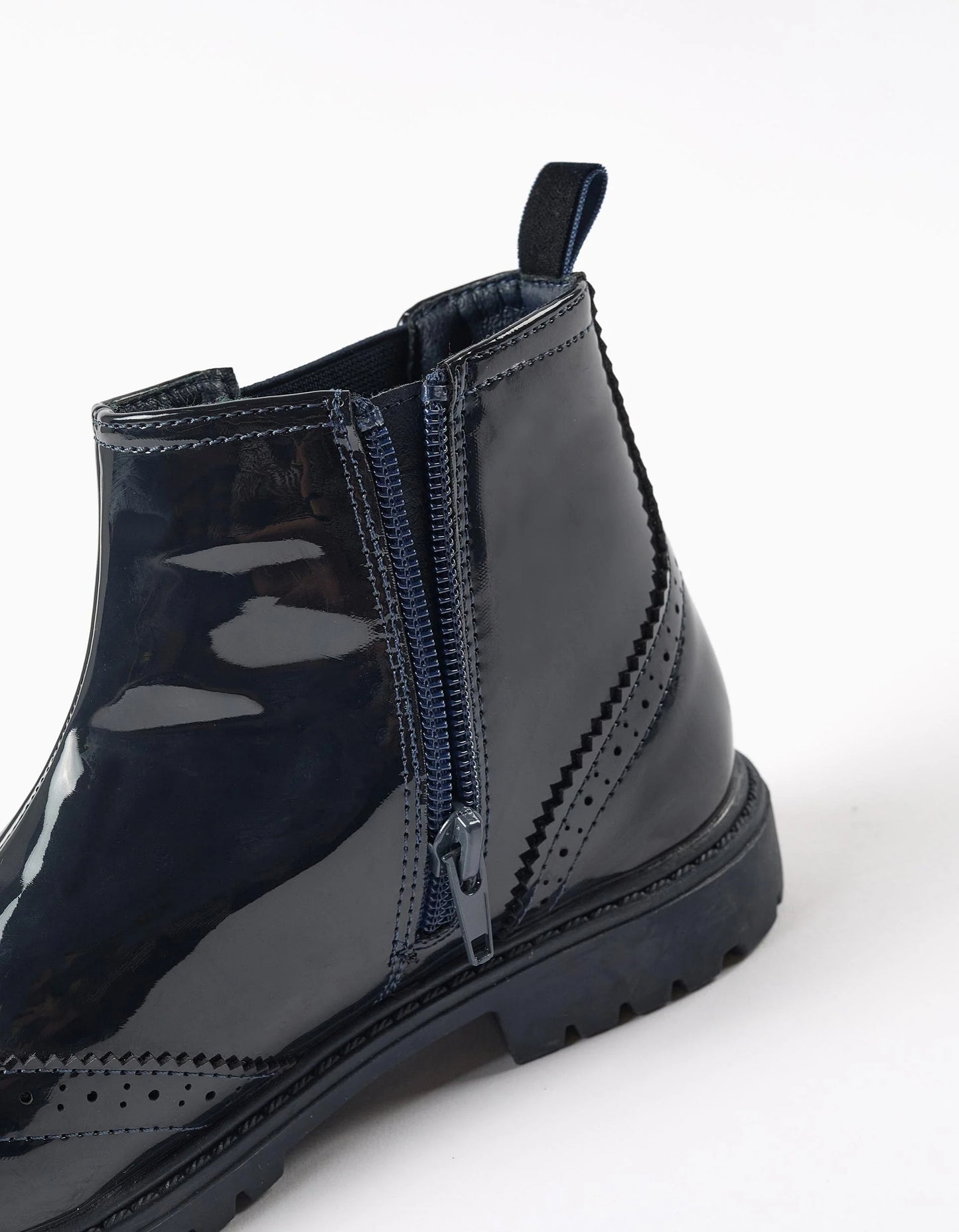 Patent Brogue Chelsea Boots for Girls, Dark Blue