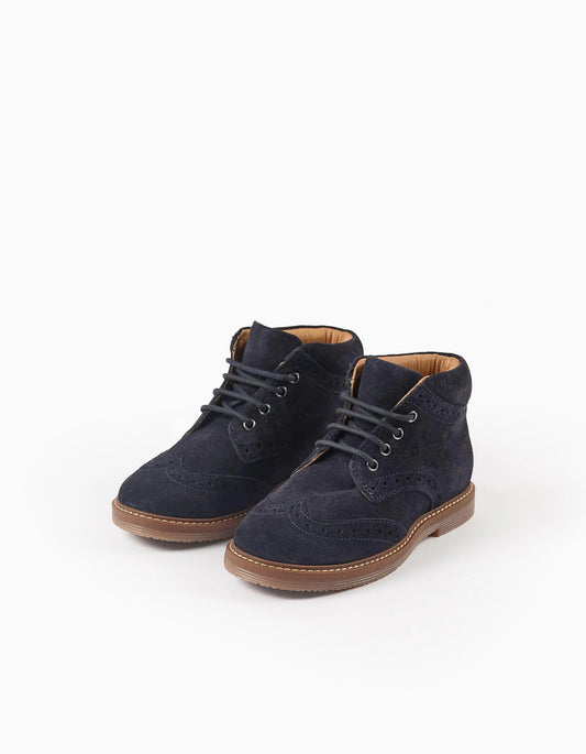 Suede Brogue Boots for Boys, Dark Blue