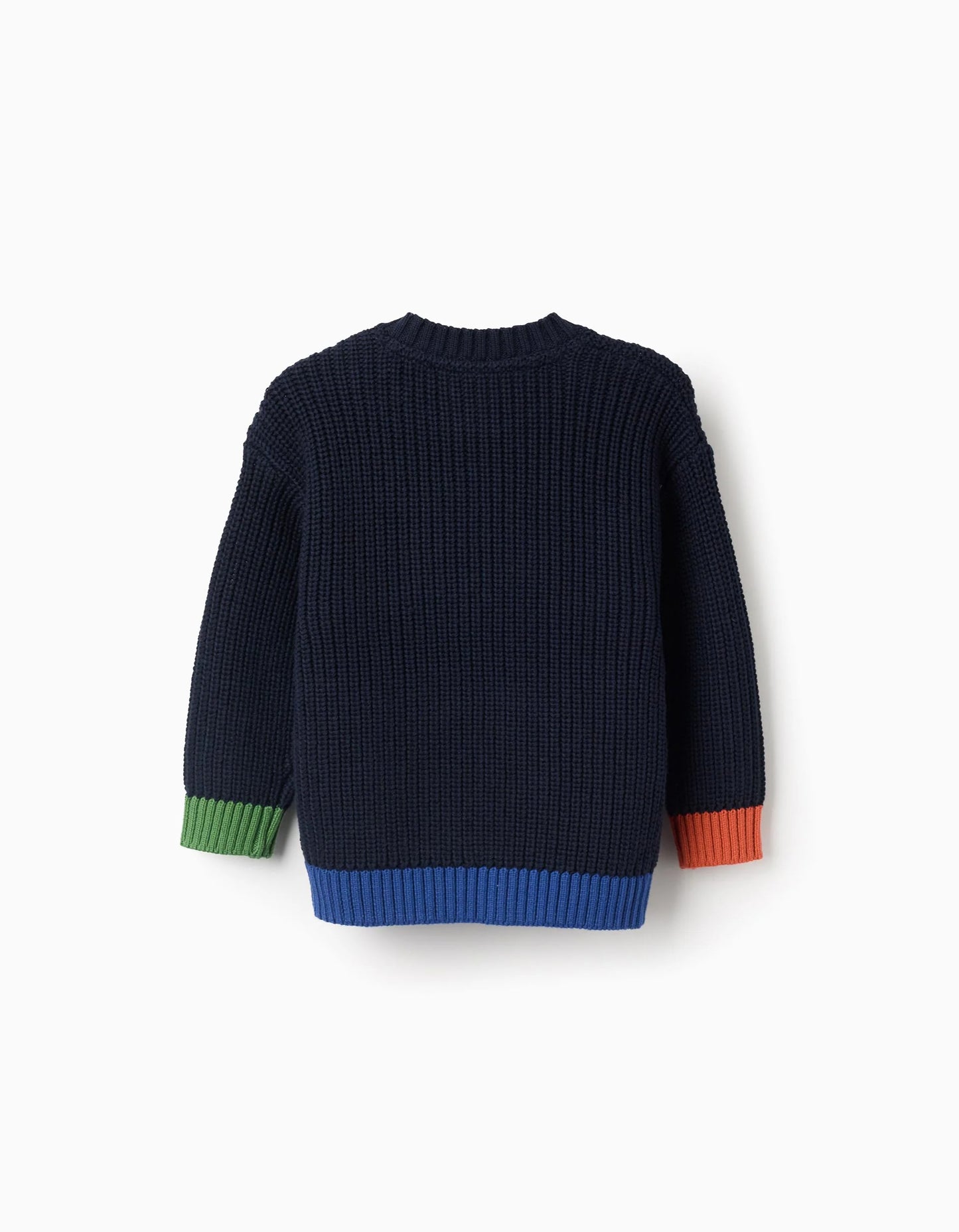 Knitted Jumper with Colourful Details for Baby Boys, Dark Blue