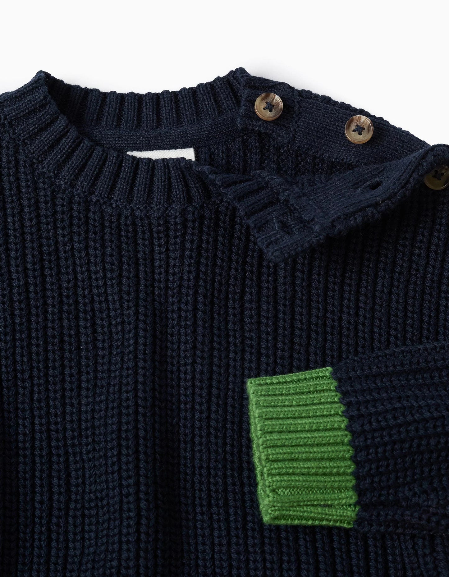 Knitted Jumper with Colourful Details for Baby Boys, Dark Blue