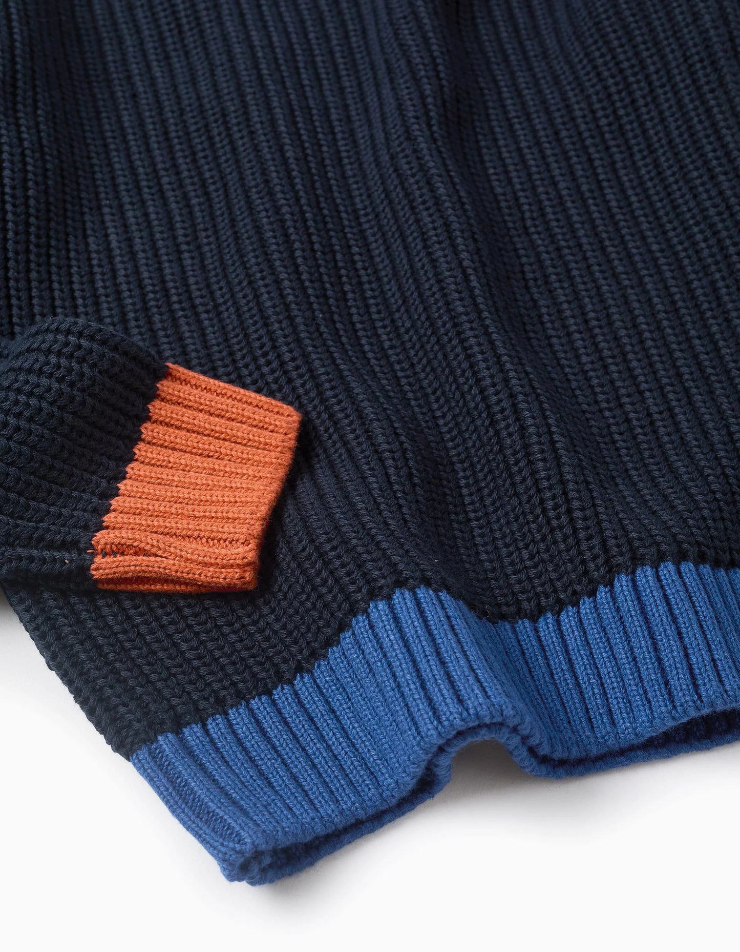 Knitted Jumper with Colourful Details for Baby Boys, Dark Blue