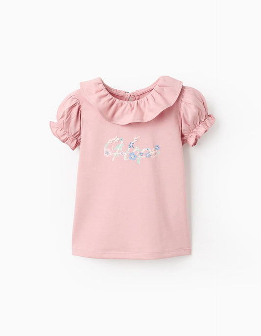 Cotton Ruffle T-shirt for Baby Girls 'Hope', Pink