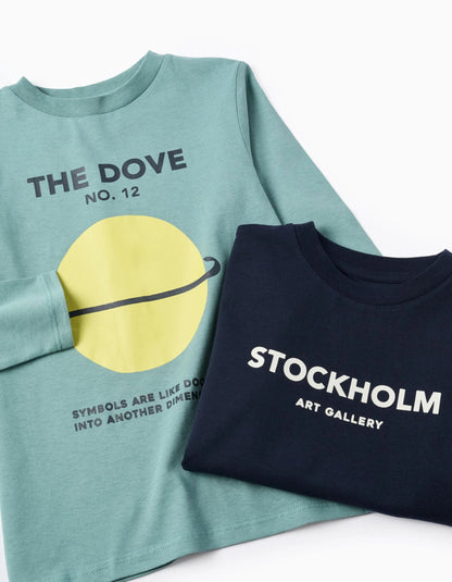 Pack of 2 Long Sleeve T-shirts for Boys 'Stockholm', Green/Blue