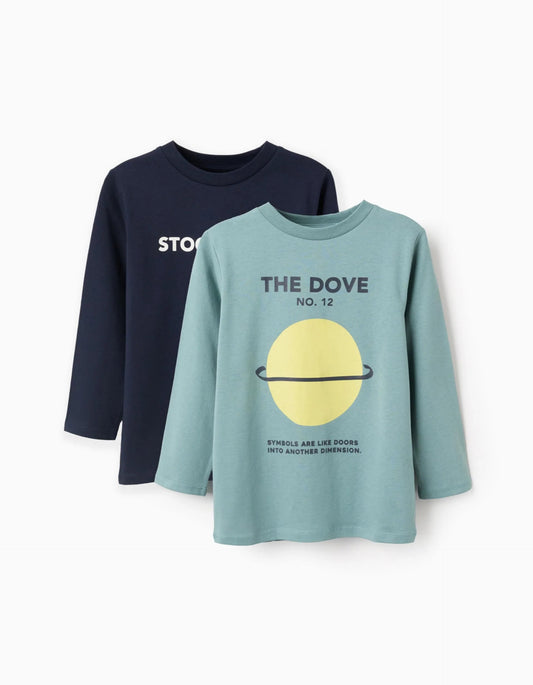 Pack of 2 Long Sleeve T-shirts for Boys 'Stockholm', Green/Blue
