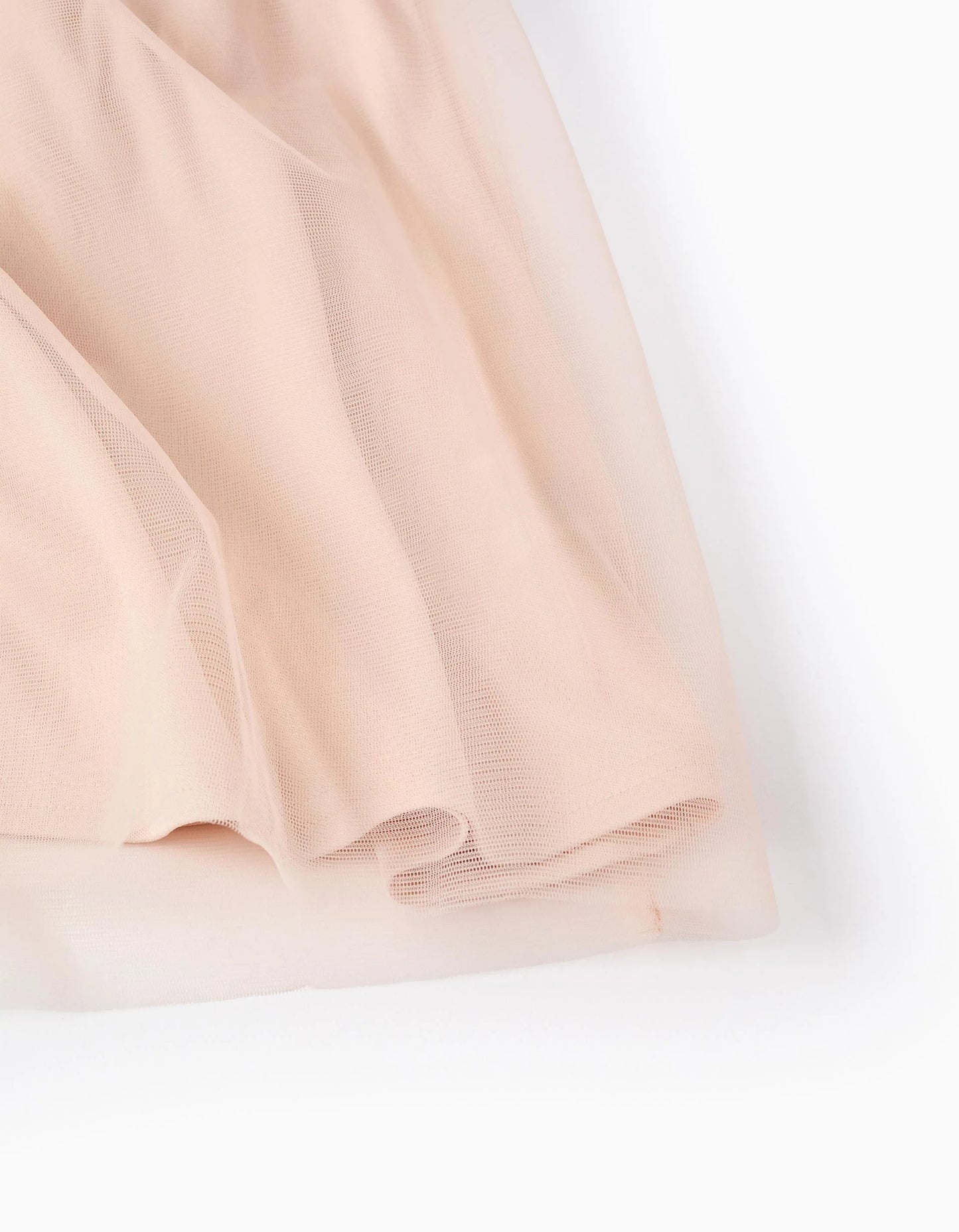 Dual-Fabric Dress with Openwork Knit and Tulle for Girls, Pink