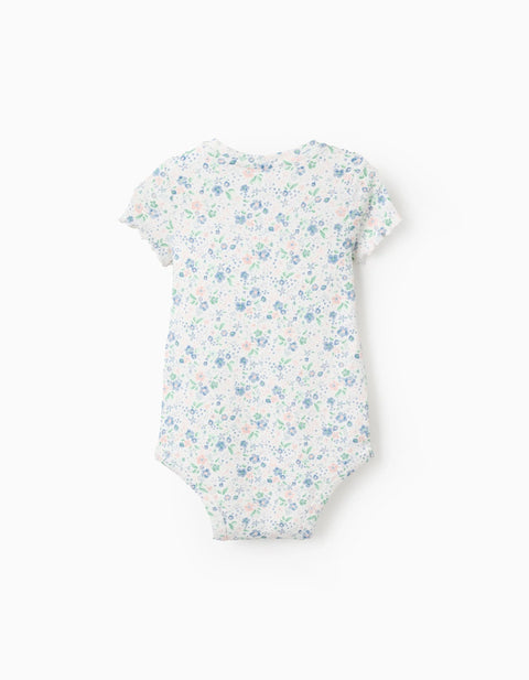 Ribbed Floral Bodysuit for Newborn Girls, White/Pink/Blue/Green