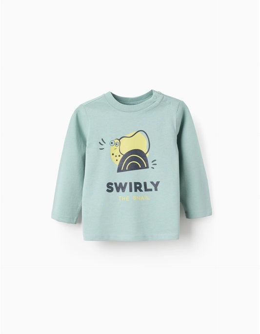 Long Sleeve Cotton T-Shirt for Baby Boys 'Snail', Green