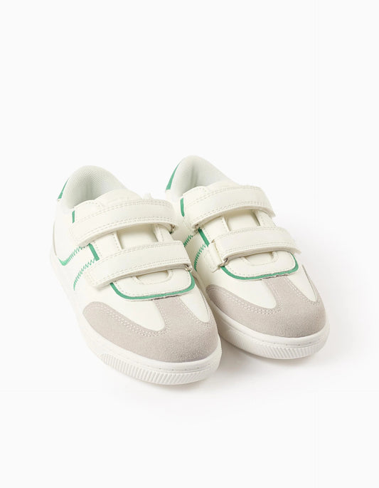Retro Trainers with Touch Fasteners for Boys, white/green