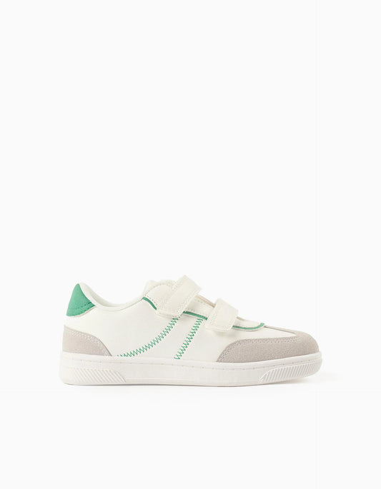 Retro Trainers with Touch Fasteners for Boys, white/green