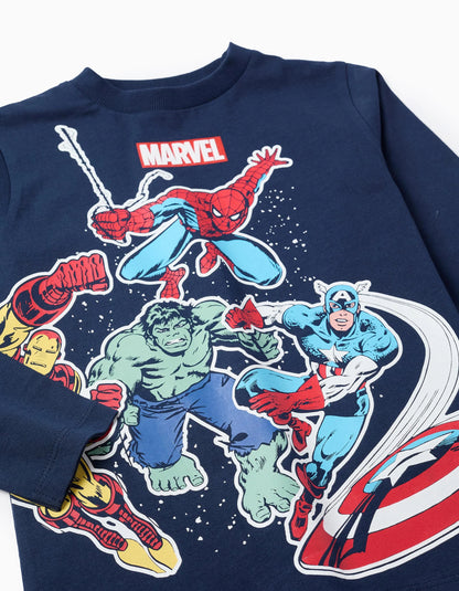 Long Sleeve Cotton T-shirt for Boys 'Avengers', Blue