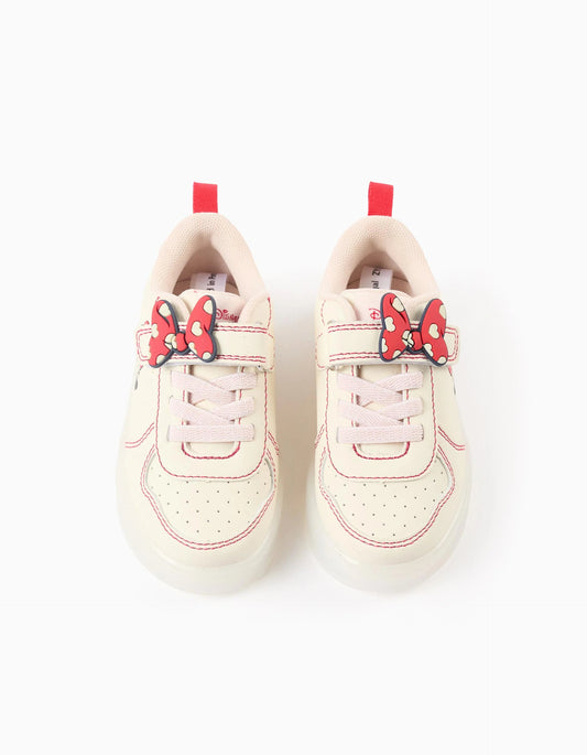 Light-Up Trainers for Baby Girls 'Minnie', Beige/Red