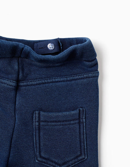 Brushed jeggings with flexible waistband for baby girls, dark blue