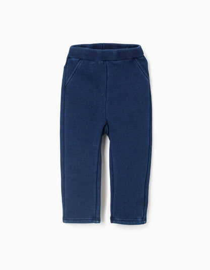 Brushed jeggings with flexible waistband for baby girls, dark blue