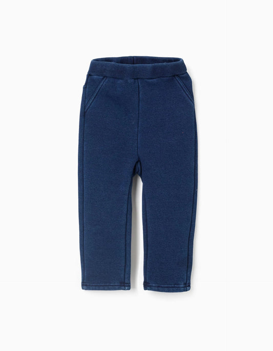 Brushed jeggings with flexible waistband for baby girls, dark blue