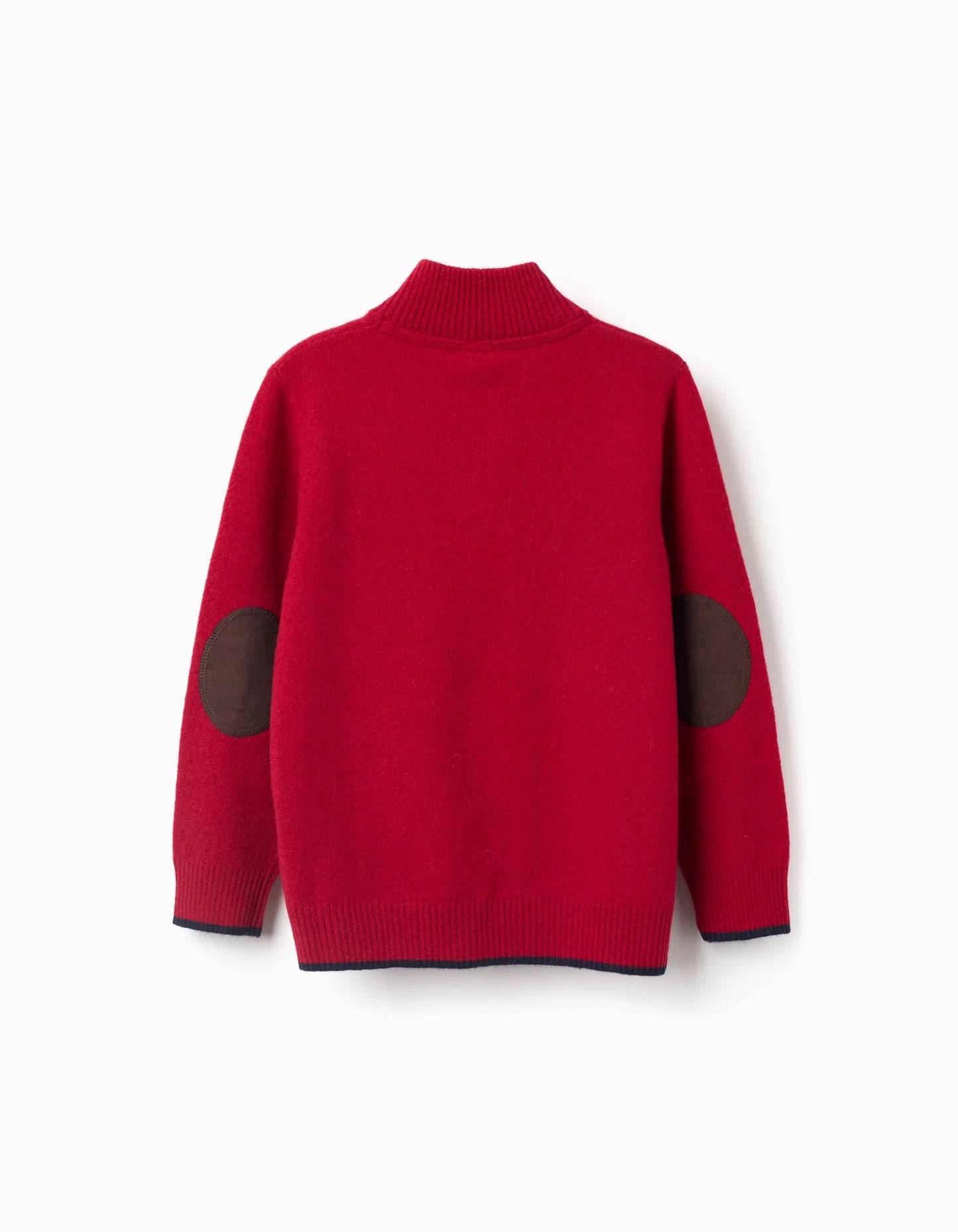 Knitted Jumper in a Wool Blend with Mock Neck for Boys, Red/Dark Blue