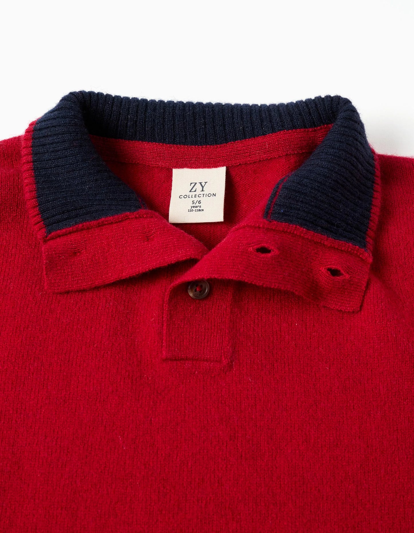 Knitted Jumper in a Wool Blend with Mock Neck for Boys, Red/Dark Blue
