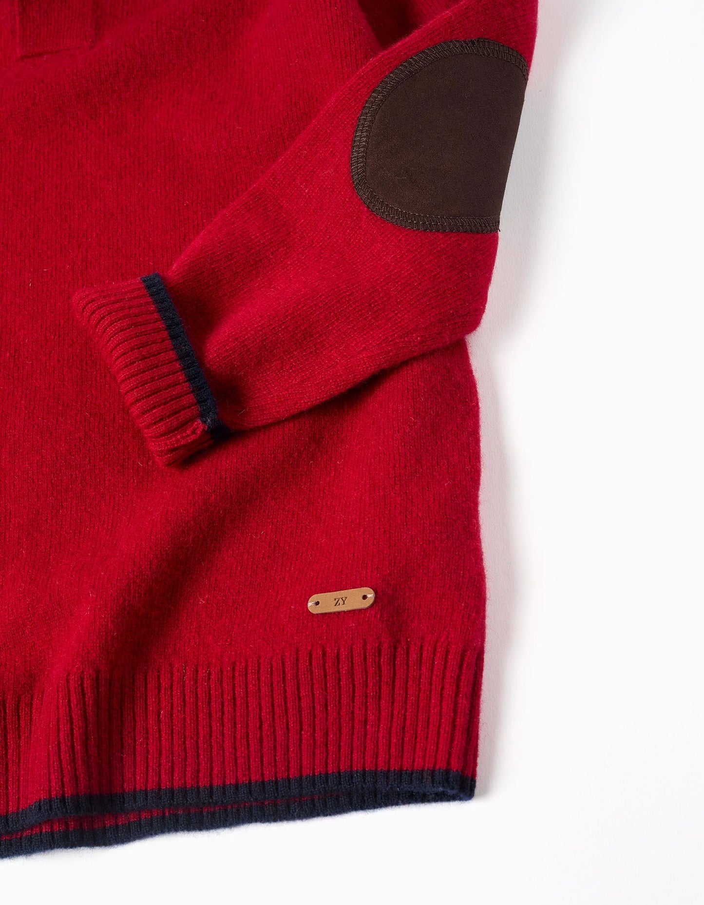 Knitted Jumper in a Wool Blend with Mock Neck for Boys, Red/Dark Blue