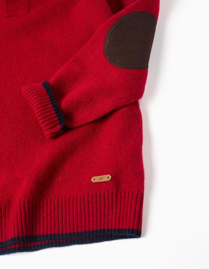 Knitted Jumper in a Wool Blend with Mock Neck for Boys, Red/Dark Blue