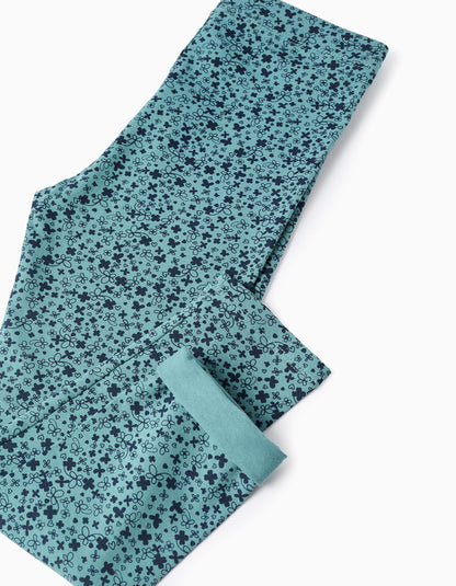 Pack of 2 Floral/Smooth Leggings for Girls, Blue/Turquoise