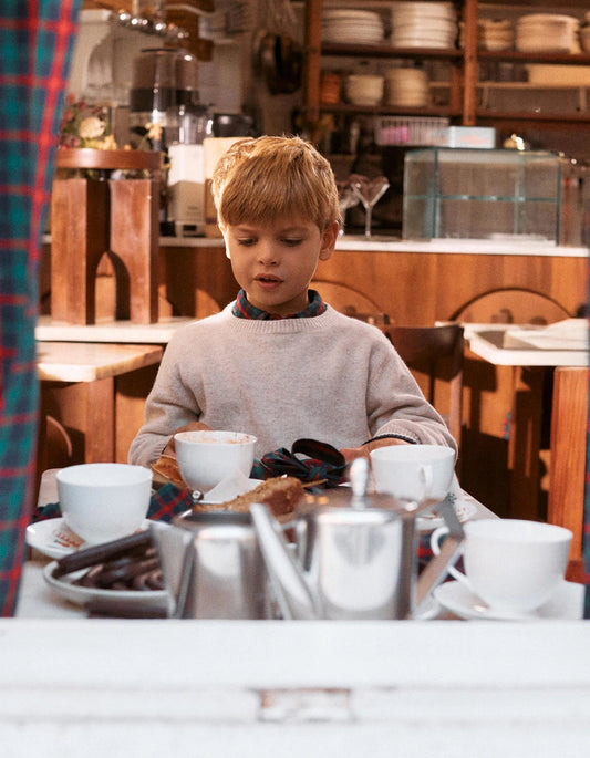 Knitted Jumper in a Wool Blend You&Me for Boys, Light Beige/Dark Blue