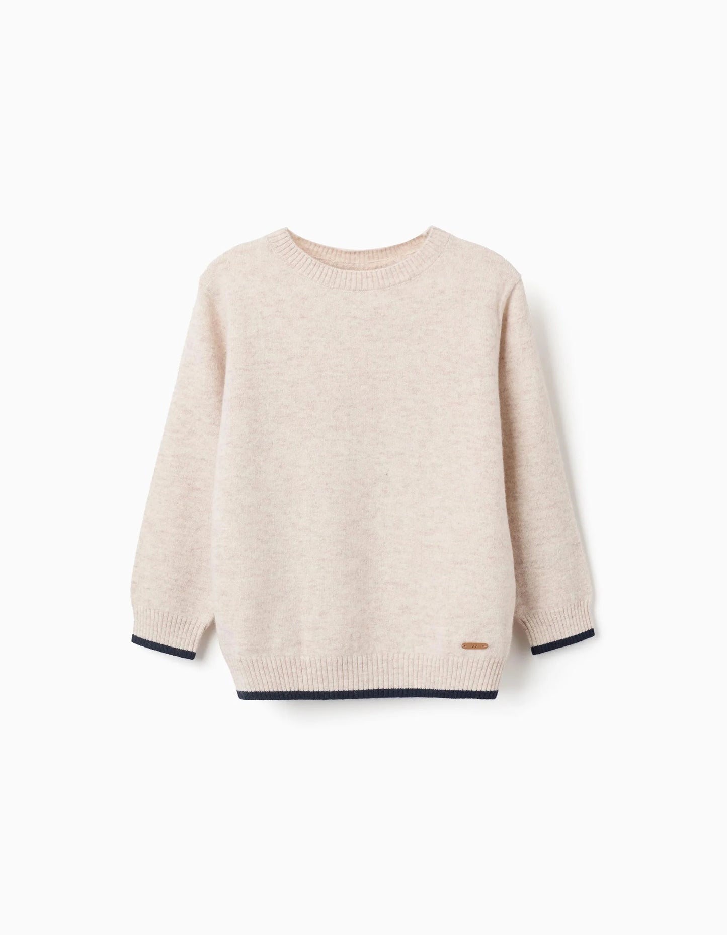 Knitted Jumper in a Wool Blend You&Me for Boys, Light Beige/Dark Blue
