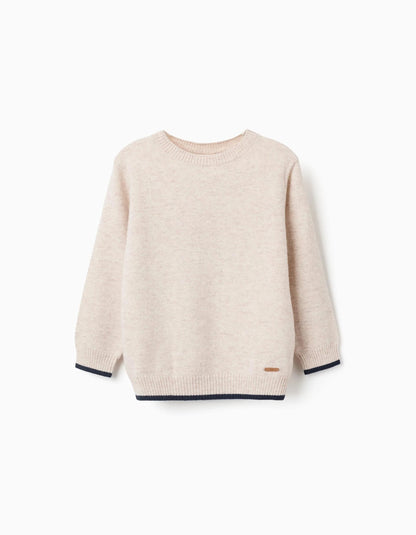 Knitted Jumper in a Wool Blend You&Me for Boys, Light Beige/Dark Blue