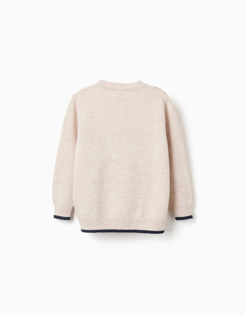 Knitted Jumper in a Wool Blend You&Me for Boys, Light Beige/Dark Blue