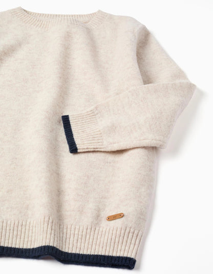 Knitted Jumper in a Wool Blend You&Me for Boys, Light Beige/Dark Blue