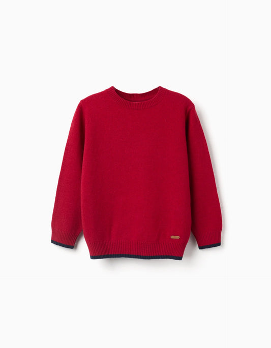 Knitted Jumper in a Wool Blend for Boys, Red/Dark Blue