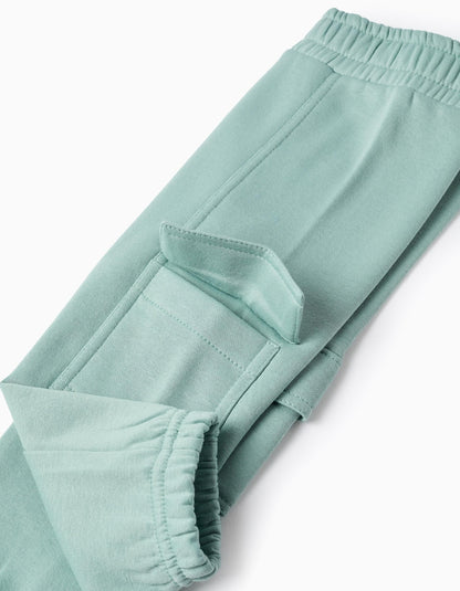 Brushed Joggers with Cargo Pockets for Baby Girls, Green