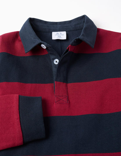 Long Sleeve Cotton Polo Shirt with Stripes for Boys, Dark Blue/Red