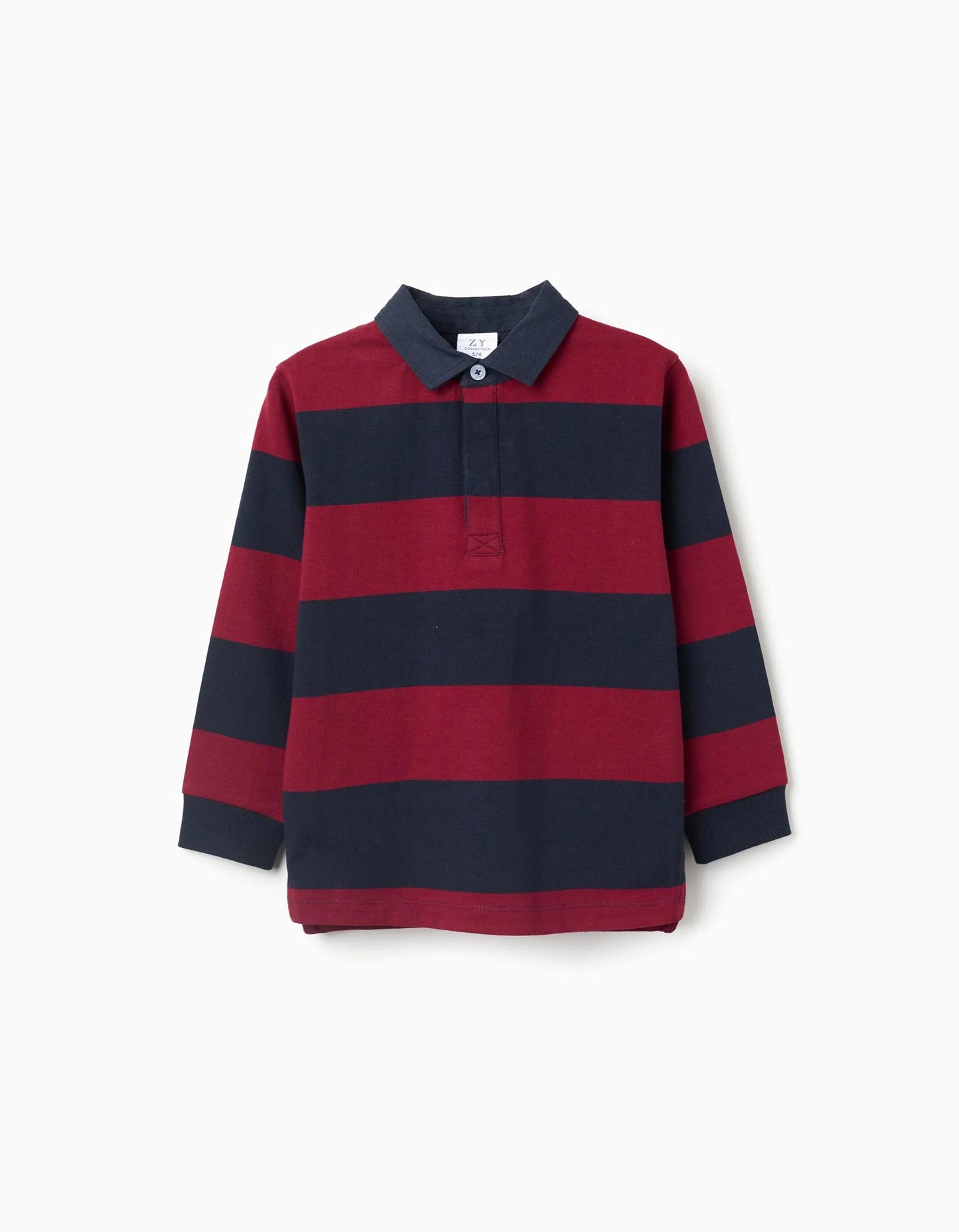 Long Sleeve Cotton Polo Shirt with Stripes for Boys, Dark Blue/Red