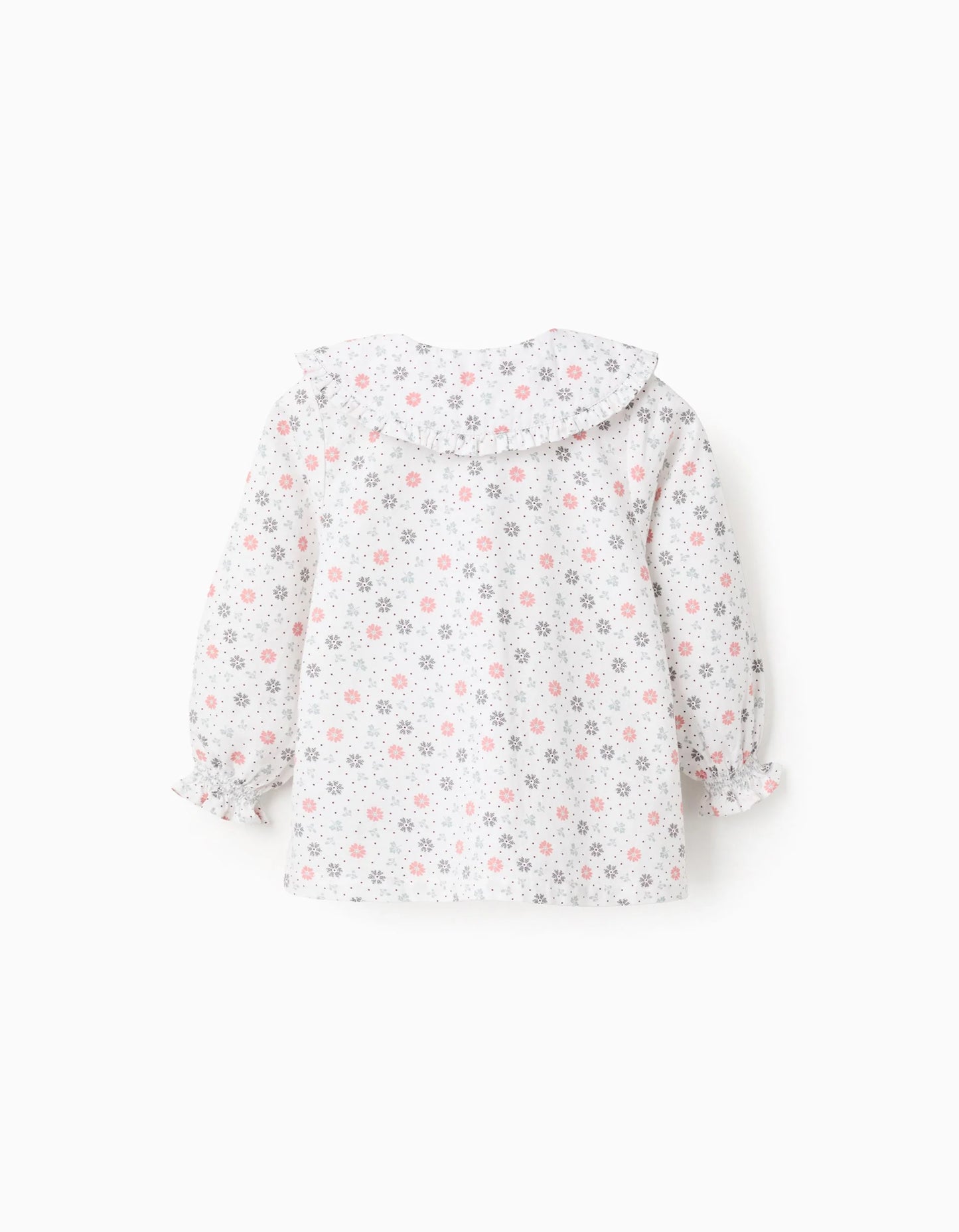 Floral Cotton Shirt for Baby Girls, White/Pink/Green