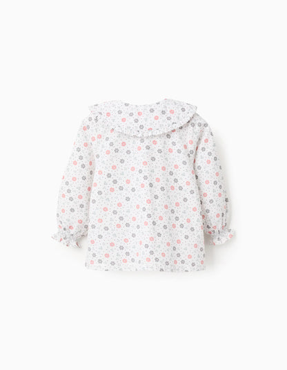 Floral Cotton Shirt for Baby Girls, White/Pink/Green