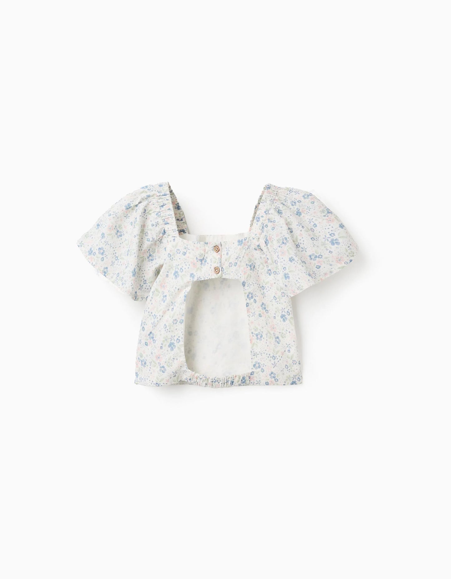 Floral Top with Butterfly Sleeves and Open Back for Girls, White