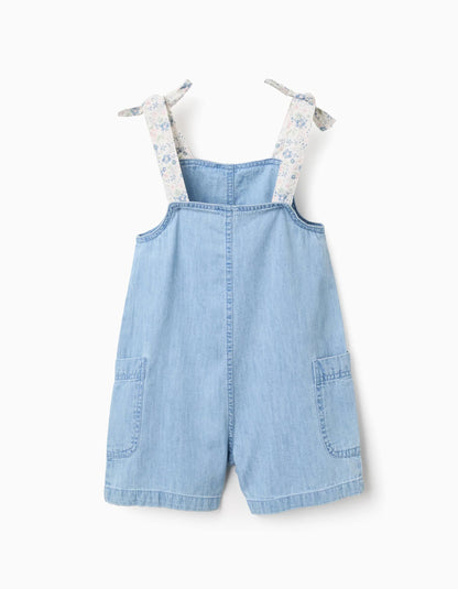 Floral Print Dungarees for Girls, Blue/White