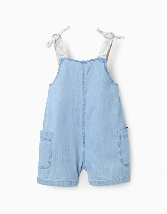 Floral Print Dungarees for Girls, Blue/White